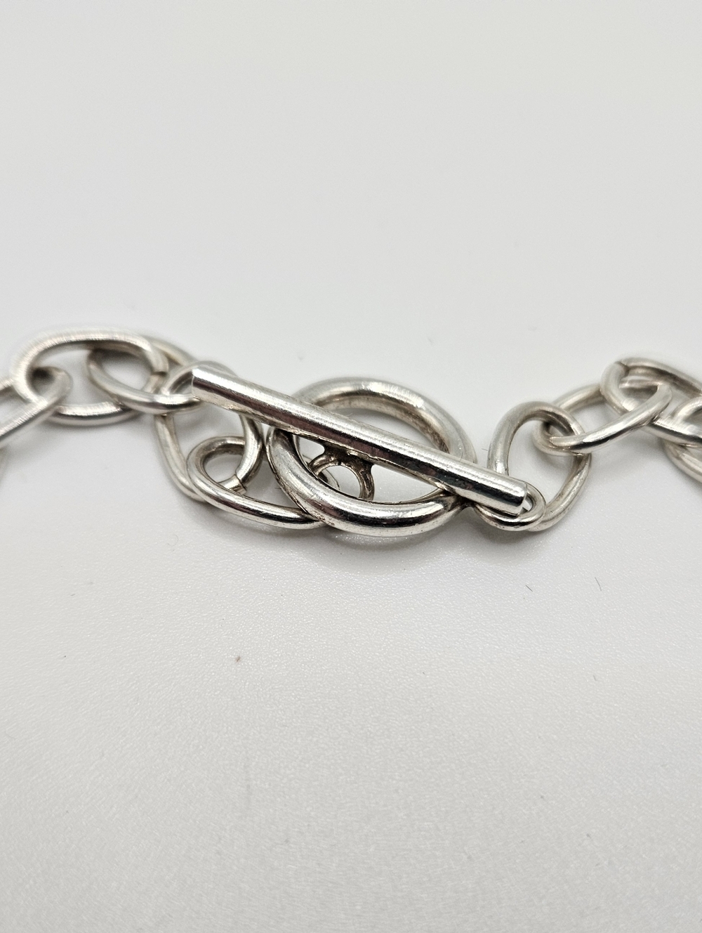 Dramatic Chunky Artisan Vintage 925 Pounded Silver Ovals Link Necklace - Picture 3 of 6